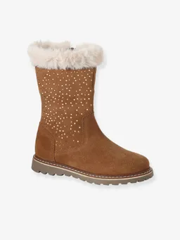 Vertbaudet Vertbaudet Leder-Stiefel mit Fellbesatz und Reißverschluss Glitzer-Tupfen Mädchen – Produktbild 1 von 1