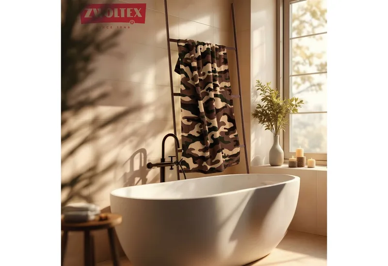 Zwoltex Handtücher Militär Design Badetuch 600 g/m² Baumwollfrottee, (70x140 cm 60° waschbar OEKO-TEX 100% GOTS Baumwolle), Detailreiche Tierillustration auf Handtuchstoff, Militär 70x140 cm, – Produktbild 3 von 5
