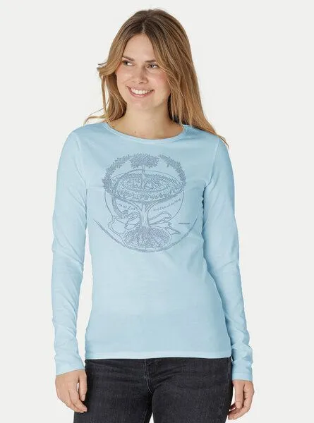 Peaces.bio - handbedruckte Biomode Peaces.bio - handbedruckte Biomode Bio-Damen-Langarmshirt "Weltenesche", Hellblau, – Produktbild 2 von 3