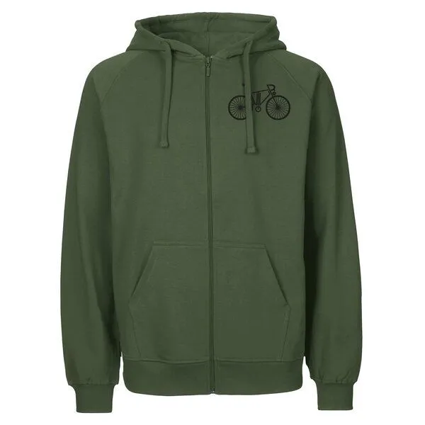 HANDGEDRUCKT HANDGEDRUCKT "FutureBike" Männer Zip Hoody aus reiner Biobaumwolle (kbA), Military, – Produktbild 2 von 4