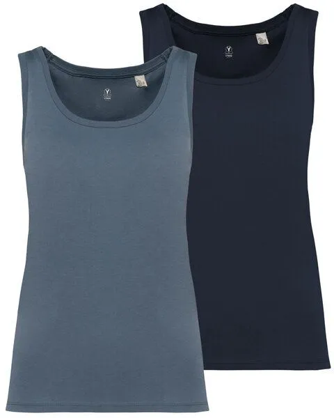 YTWOO YTWOO 2er Pack Damen Tank Top aus 100% Bio-Baumwolle, Grau-navy, – Produktbild 1 von 4