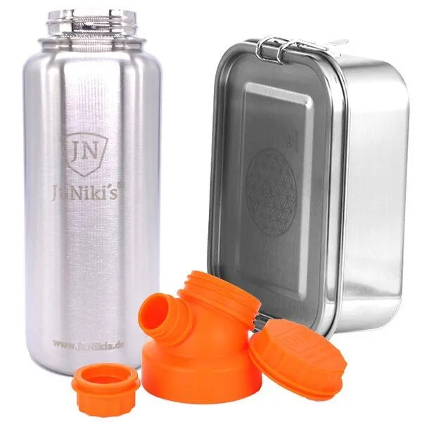 JN JuNiki's JN JuNiki's Set "Blume des Lebens": Lunchbox + 1 Liter isolierte Edelstahltrinkflasche, Orange, – Produktbild 1 von 4