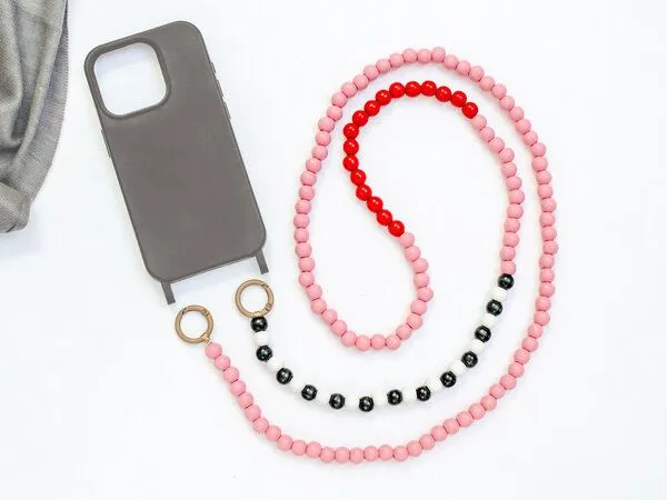 renna deluxe renna deluxe Handykette aus Holzperlen, Crossbody lang, Rosa, – Produktbild 2 von 4