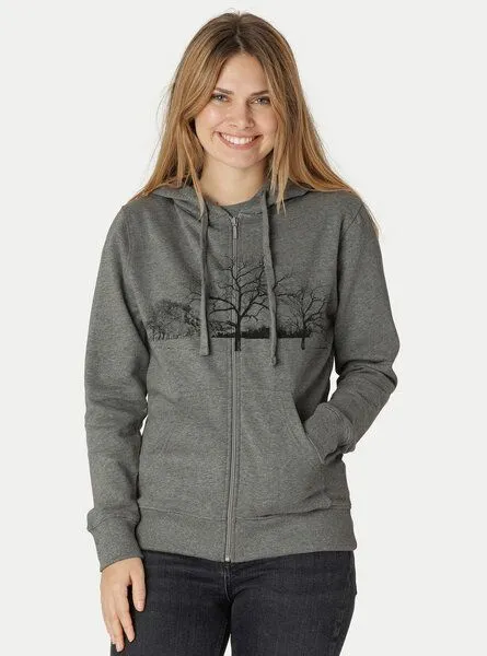 Peaces.bio - handbedruckte Biomode Peaces.bio - handbedruckte Biomode Zip-Hoodie Landscape Damen, Dunkelgrau, – Produktbild 2 von 2