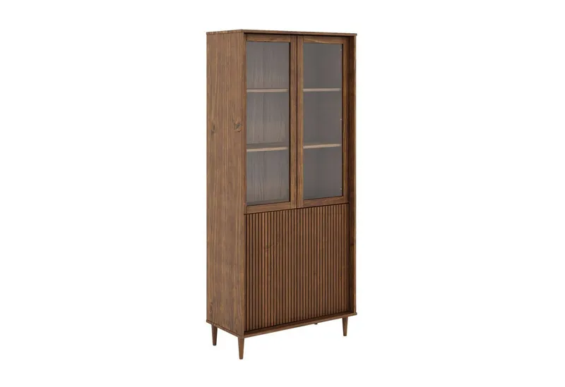 OTTO home Vitrine Malmedy Front mit gefrästen Rillen aus massivem Kiefernholz, Push-to-open, FSC, Breite 80 cm, Höhe 180 cm, Braun, – Produktbild 1 von 4