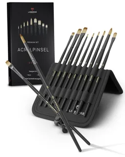 LIEBERGE Malpinsel Premium Set Acryl – 9 Acrylpinsel, inkl. Präsenter, (Set, 9 St., Pinselpräsenter, Flachpinsel, Rundpinsel, Katzenzungenpinsel), Synthetikhaar, vegan, langlabig, hohe Farbaufnahme, Anfänger, Profis – Produktbild 1 von 1