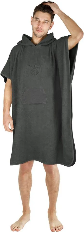 normani Badeponcho Badeponcho aus Bio-Baumwolle Sitra, Bio-Baumwolle, Kapuze, Schlupf, Strandponcho 90x105 cm aus 100 % Öko-Baumwolle mit Kapuze, Grau, – Produktbild 2 von 5
