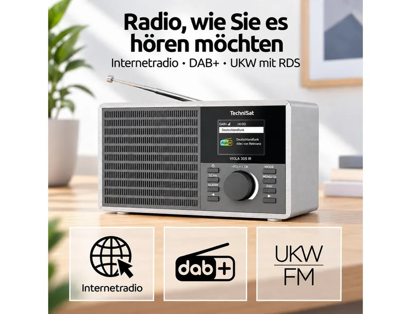 Technisat Technisat VIOLA 305 IR Internet-Radio (Digitalradio (DAB), Internetradio, FM-Tuner mit RDS, 8 W, Bluetooth 5.3, Wecker, Sleep-Timer, Equalizer, dimmbares Farbdisplay), Silberfarben, – Produktbild 3 von 5