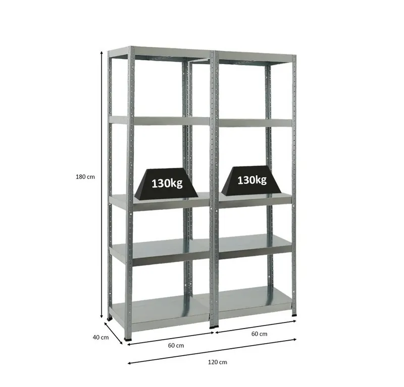PROREGAL® Schwerlastregal MegaDeal 2x Lagerregal STEEL EAGLE 180x60x40cm Fachlast 130kg Verzinkt, 2-tlg., Stabiles Kellerregal Lastenregal Garagenregal Metallregal, Verzinkt, – Produktbild 2 von 5