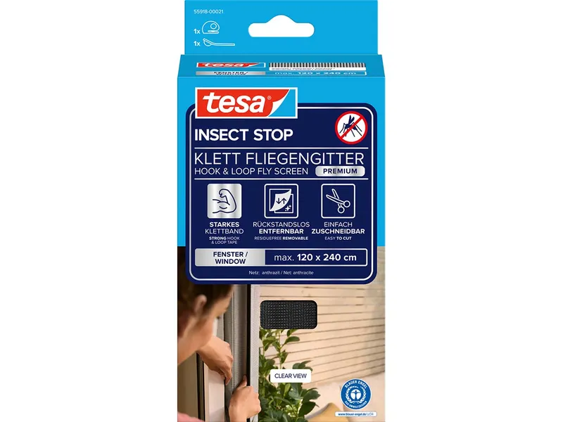 Tesa tesa Fliegengitter "Premium" für Fenster 120 x 240 cm, anthrazit – Produktbild 1 von 1