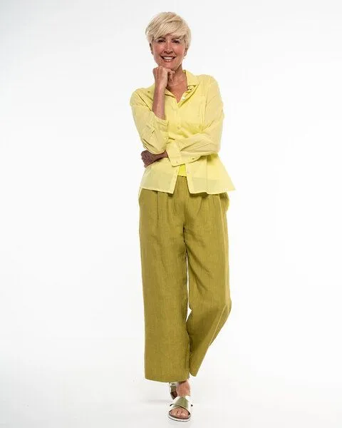 Alma & Lovis Alma & Lovis Lässige Leinen Hose im modern Italian-Look | Leinen Straight Pants, Golden olive (grün), – Produktbild 2 von 4