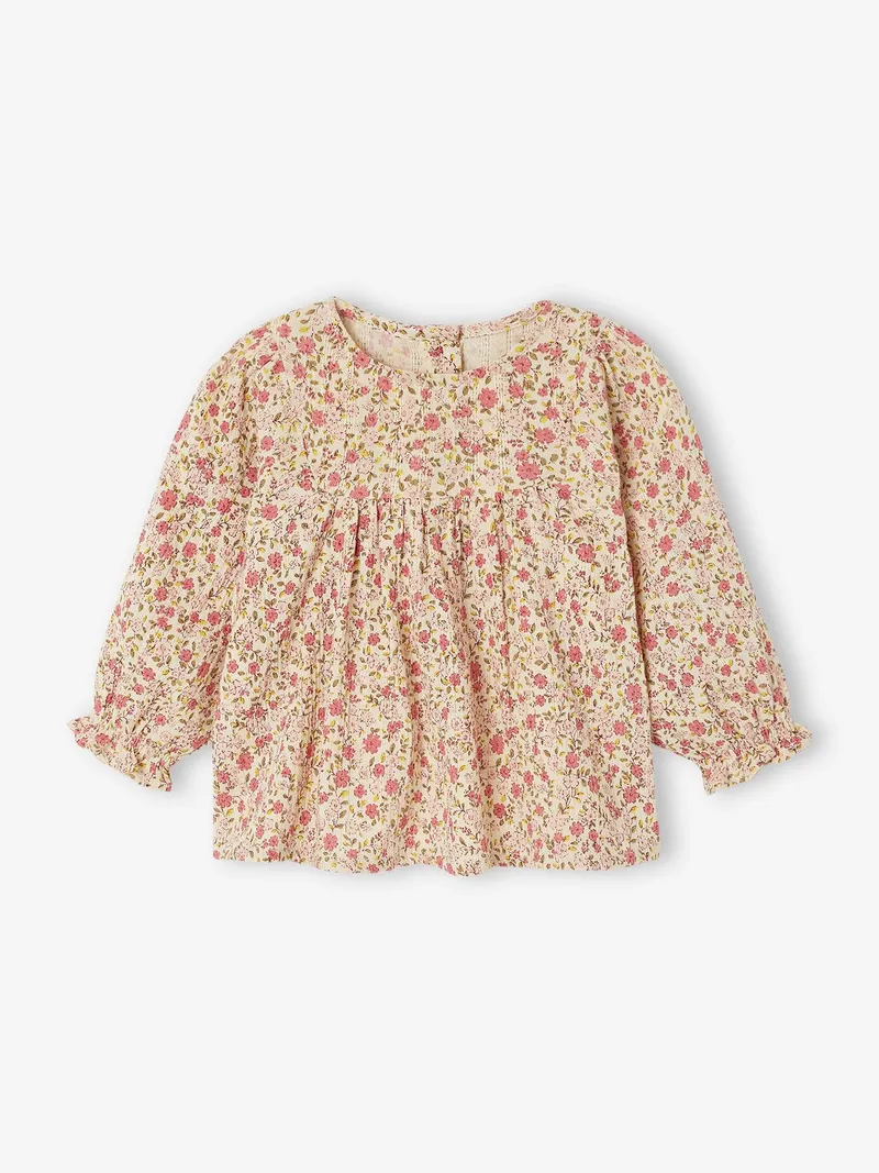 Vertbaudet Baby Bluse mit Blumenprint aus Baumwollkrepp, Wollweiß, – Produktbild 1 von 4