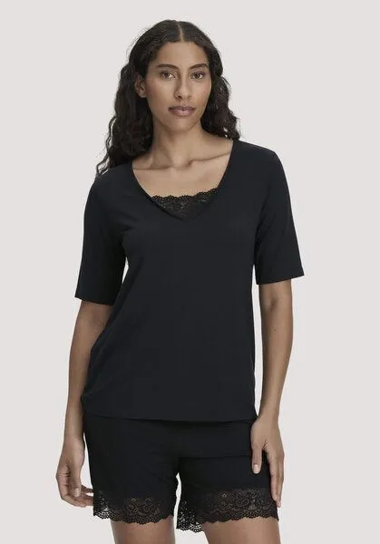 hessnatur hessnatur T-Shirt PURE SENSE LACE aus TENCEL Modal, Schwarz, – Produktbild 1 von 4