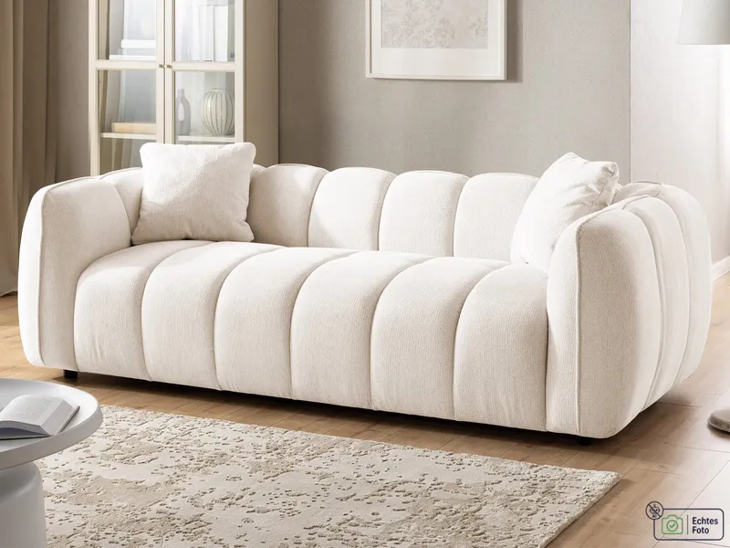 S-Style Möbel Sofa 3-Sitzer Nubira in tief gesteppter Bubble-Optik aus Strukturstoff, mit modernem Design und Wellenfederung, Beige, – Produktbild 1 von 5