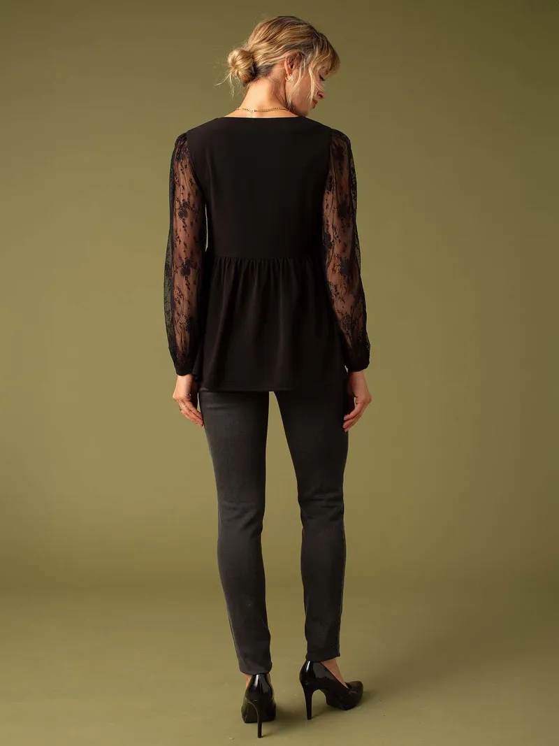 Envie De Fraise Elegante Bluse mit Spitze für Schwangerschaft und Stillzeit ENVIE DE FRAISE, Schwarz, – Produktbild 2 von 4