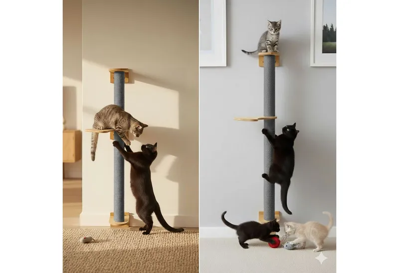 eyepower Kratzbaum zur Wandmontage - 102 cm Wandkratzbaum für Katzen mit 1 Bambus Plateau, Sisalstamm Wand - Katzenkratzbaum platzsparend - Kletterwand Katze, Grau, – Produktbild 5 von 5