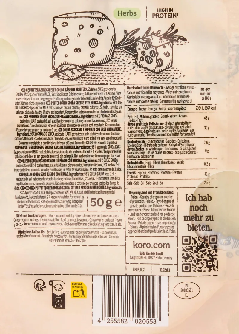 KoRo Cheese Pops Gouda-Kräuter | 50 g – Produktbild 5 von 5