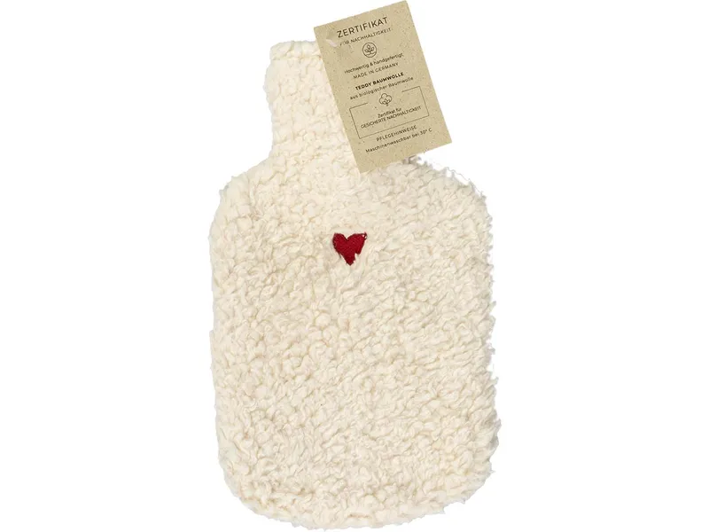 Memo Memo Wärmflasche "Melly" mit Bezug aus Bio-Baumwolle, weiß, mit Herz bestickt, 0,8 l – Produktbild 1 von 1