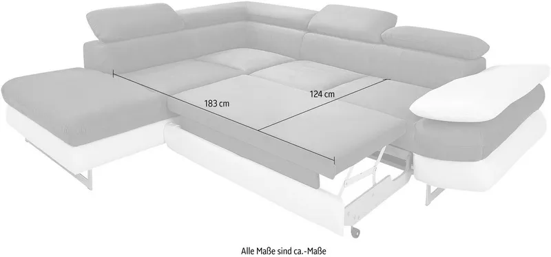 COTTA Ecksofa Solution L-Form, Design Sofa, bequeme Wellenunterfederung, Design Fuß, mit Arm- & Kopfteilverstellung, wahlweise mit Schlaffunktion, Grau, – Produktbild 5 von 5