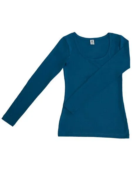 Leela Cotton Leela Cotton Damen Langarmshirt Rundhals 5 Farben Bio-Baumwolle T-Shirt 4412, Petrol, – Produktbild 1 von 2