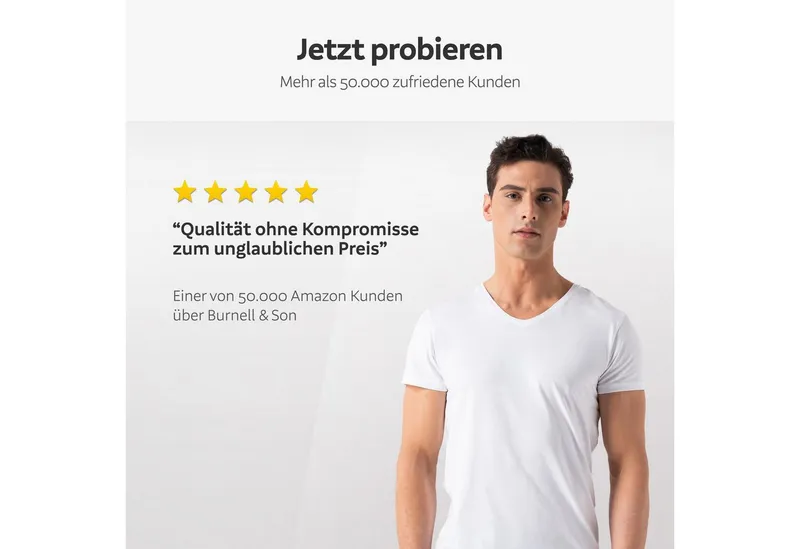 Burnell & Son Burnell & Son Unterhemd T-Shirt Business mit Kurzarm und V-Ausschnitt für Herren aus Baumwolle (Packung, Set, Spar-Pack, Spar-Packung, 3-St., 3er Pack) Feinripp, extra lang - Basic Slim Fit, Beige, – Produktbild 5 von 5