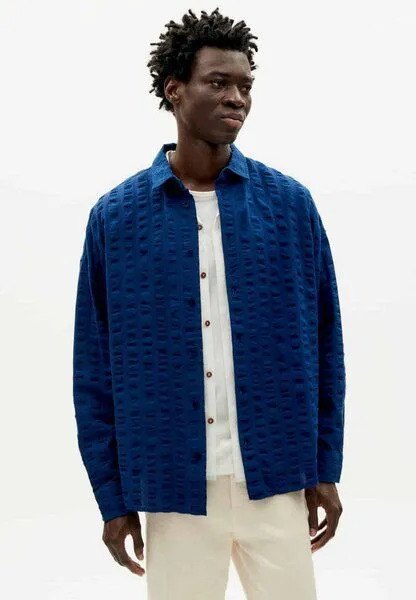 thinking mu thinking mu Hemd - Haru Big Seersucker - aus Bio-Baumwolle, Blau (navy), – Produktbild 4 von 4