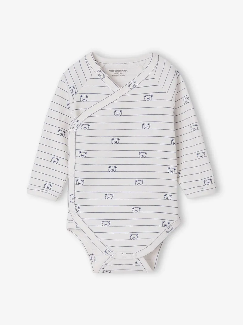 Vertbaudet Vertbaudet 3er-Pack Baby Wickelbodys Bär mit langen Ärmeln, Blau, – Produktbild 2 von 4