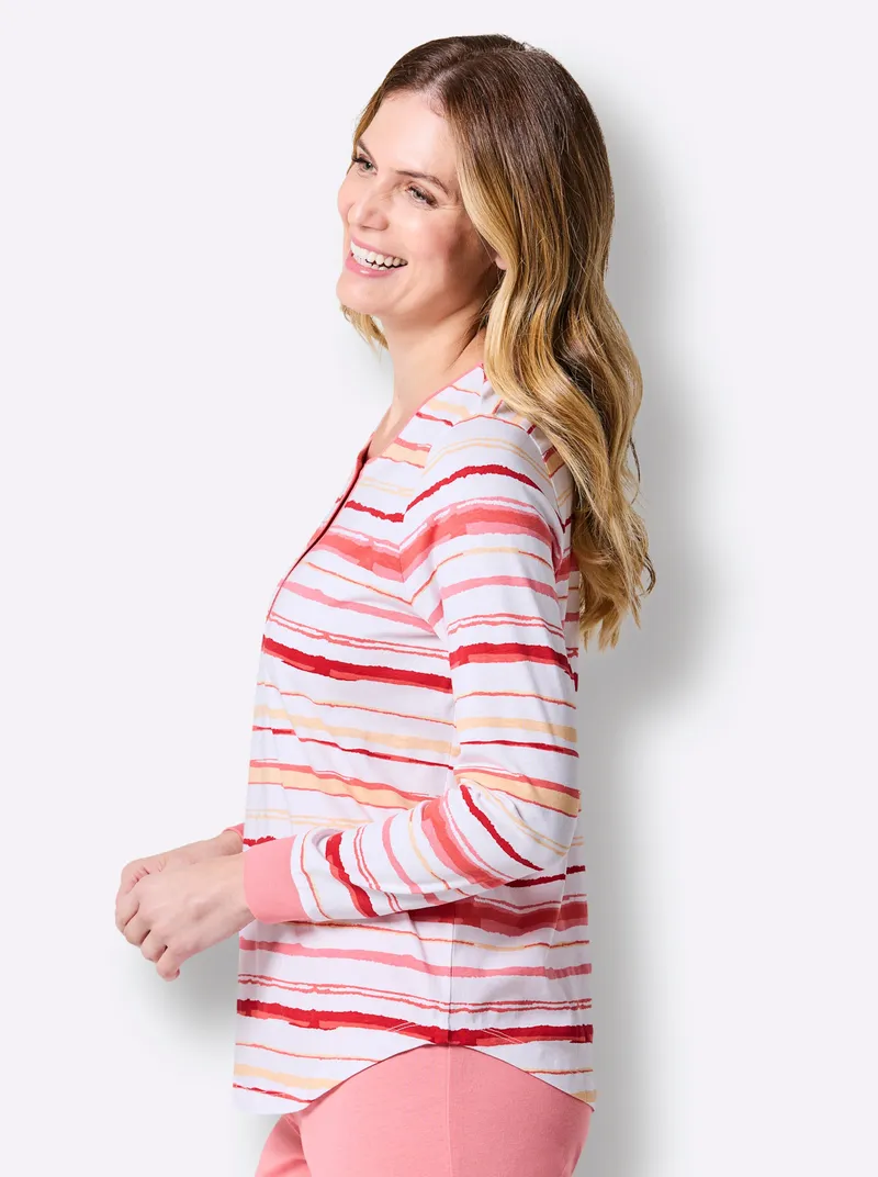 wäschepur Schlafanzugshirt flamingo-weiß-gestreift, Flamingo-weiß-gestreift, – Produktbild 2 von 2