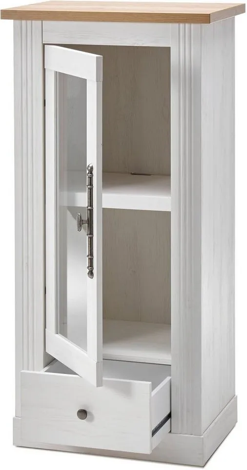 OTTO home Wohnwand Westminster, Anbauwand im Landhausstil, Komplettset, Wohnzimmer-Set, (Set, 4-St), Set besteht aus 1 Vitrine, 1 Lowboard, 1 Kommode und 1 Wandregal, Weiß, – Produktbild 5 von 8