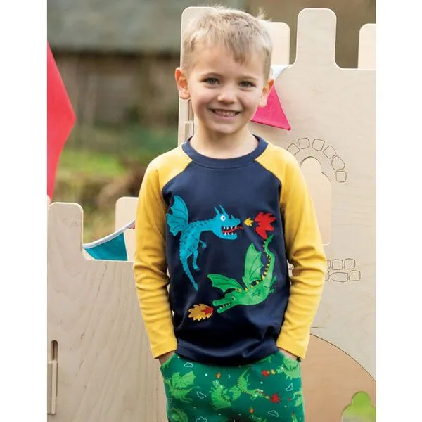Frugi Frugi Langarm-Shirt Drachen in blau Alfie Raglan Top – Produktbild 2 von 2