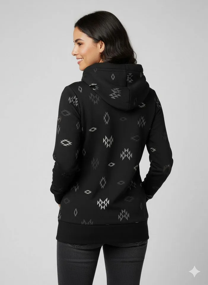 ragwear ragwear Sweatshirt NESKA AZTEK O mit hohem Schalkragen, aus Baumwolle und Polyester, lockere Passform, Schwarz, – Produktbild 2 von 3