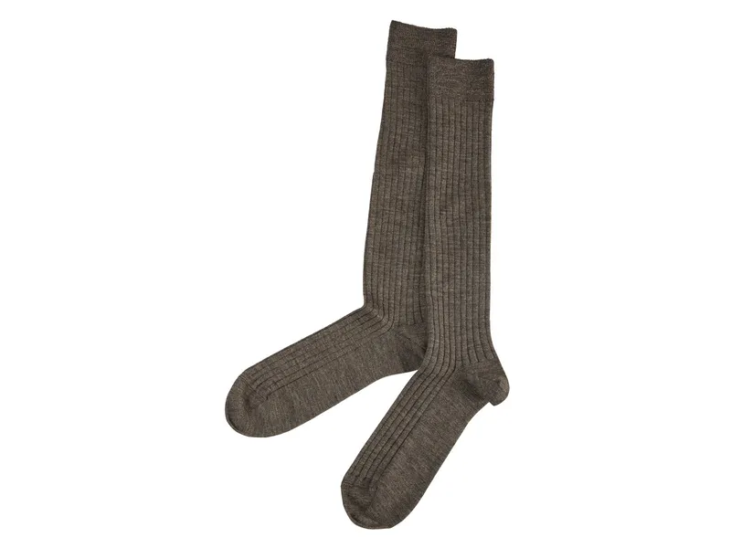 grödo Damen und Herren Kniestrümpfe Schurwolle Rippstrick melange-braun Gr.43-44, Braun, – Produktbild 1 von 1