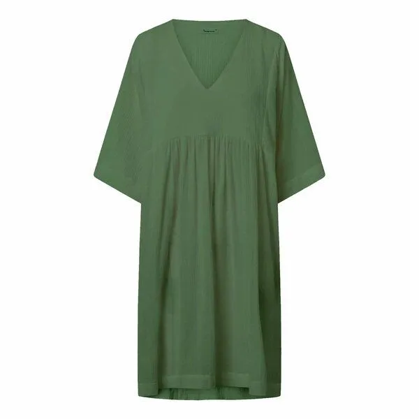 KnowledgeCotton Apparel KnowledgeCotton Apparel Midi Kleid - HEATHER cotton crepe A-shape dress - aus Bio-Baumwolle, Grün (burned olive), – Produktbild 2 von 3