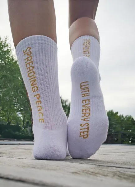 SPARKLES OF LIGHT SPARKLES OF LIGHT SPREADING PEACE Unisex Sportsocken aus Biobaumwolle, Weiss, – Produktbild 2 von 2