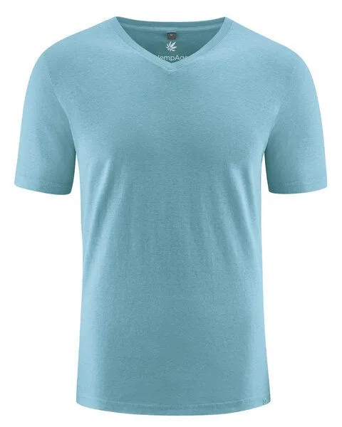HempAge HempAge V-Kragen T-Shirt Hanf/Biobaumwolle, Wave(blau), – Produktbild 1 von 4