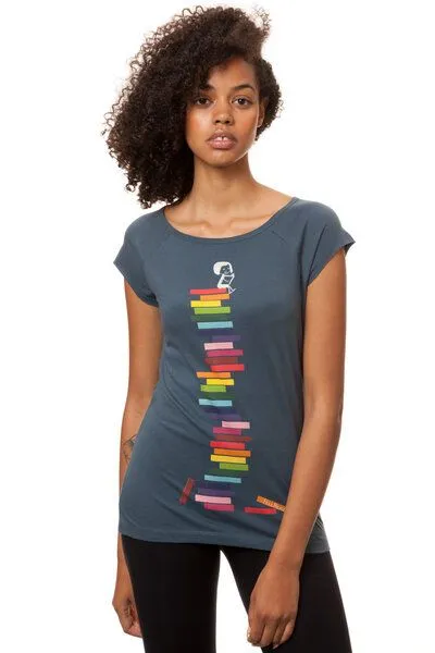 FellHerz FellHerz Damen T-Shirt Books Girl Bio Fair, Thundercloud (blau), – Produktbild 1 von 3