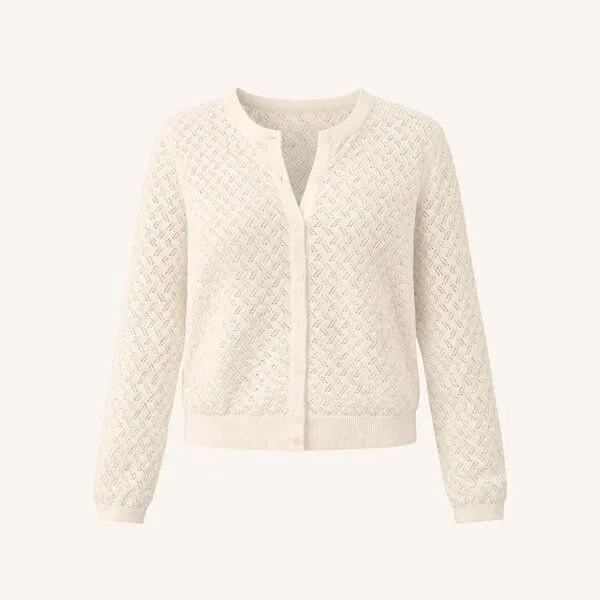 NORDLICHT NORDLICHT Pointelle Strickjacke Rieke, Naturweiß, – Produktbild 2 von 4