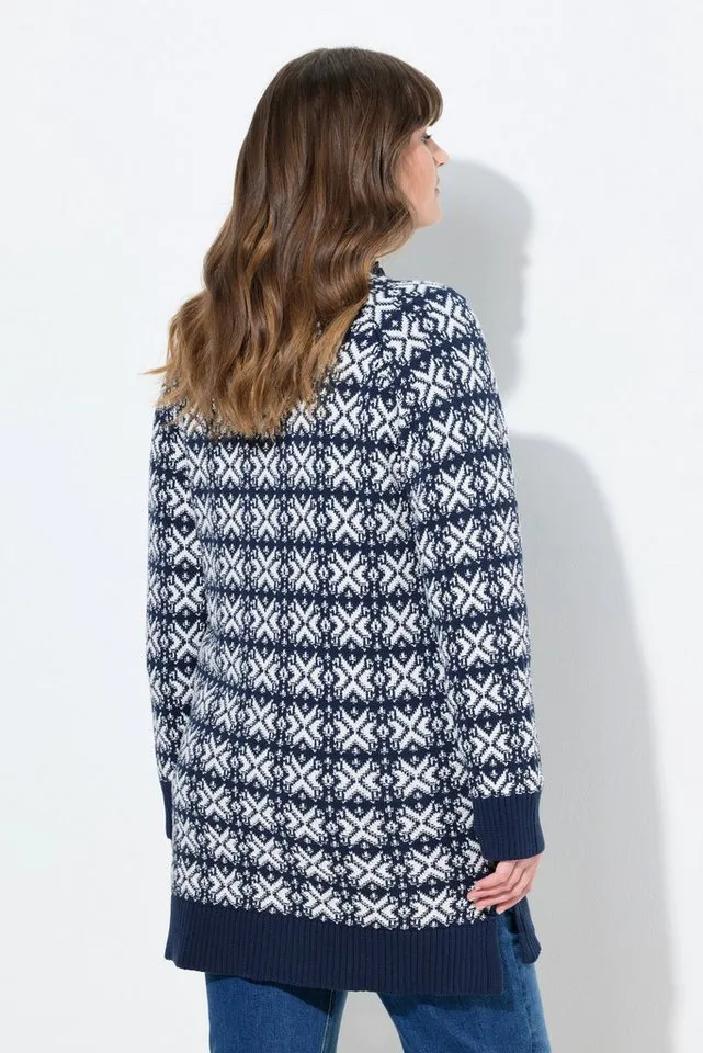 Ulla Popken Strickjacke Strickjacke Schneeflocken V-Ausschnitt, Blau|grün, – Produktbild 4 von 4