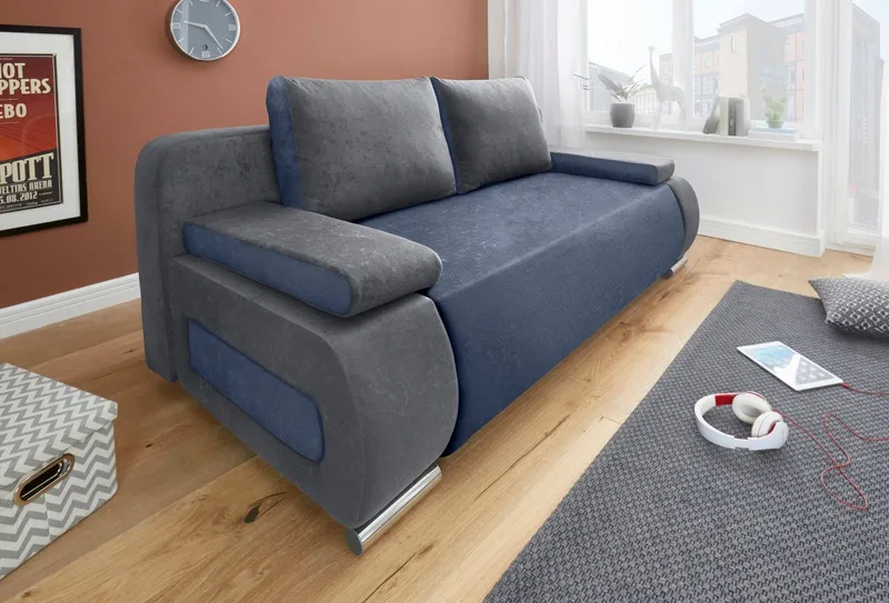 COLLECTION AB Schlafsofa Moritz B: 200 cm, Liegefl. 142x200 cm, Gästebettfunktion, frei stellbar, Wohnkomfort, Blau|grau, – Produktbild 2 von 5