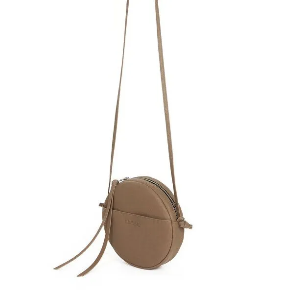 ELEKTROPULLI Vegane Runde Schultertasche RUT von ElektroPulli, Graubraun mit silber rv, – Produktbild 1 von 4