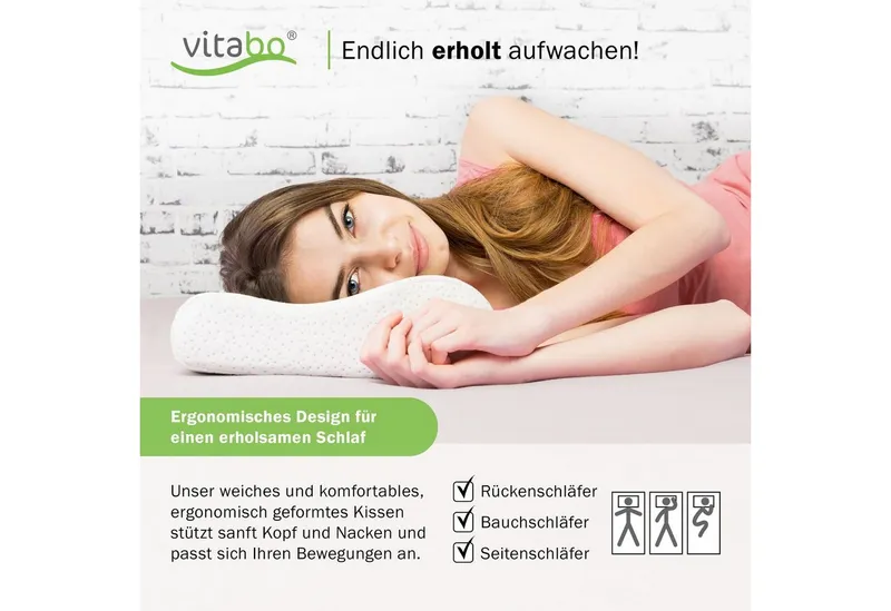Vitabo Nackenkissen ergonomisches Kopfkissen – kühlendes Gel, 100% Lyocellbezug, 1-tlg. – Produktbild 2 von 4