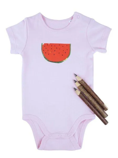 MelaDi Meladi Kinder Baby-Body aus Biobaumwolle - Melone auf Pink – Produktbild 1 von 4