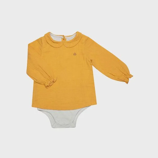 OrganicEra OrganicEra Bio Musselin Peter Pan Kragen Bodysuit Bluse, Senf, – Produktbild 3 von 3