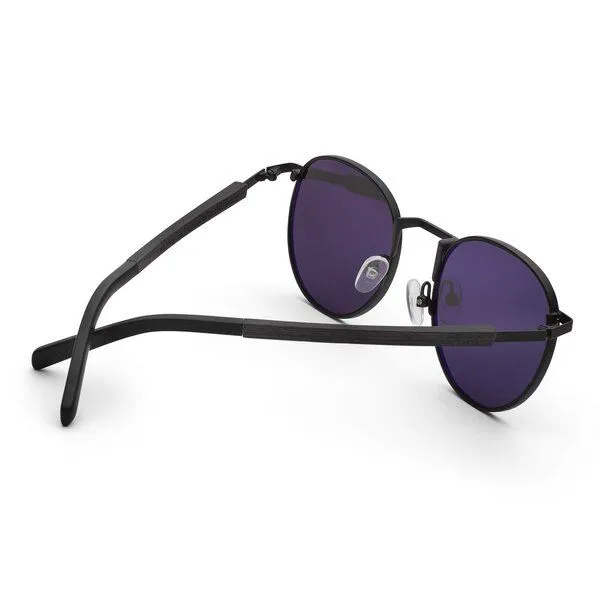 TAKE A SHOT Take a Shot Runde Sonnenbrille aus Holz und Metall für Damen und Herren, Schwarz (schwarz / eiche / grau), – Produktbild 3 von 4