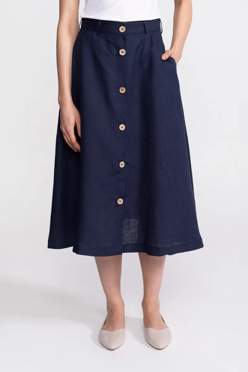 De IONESCU De IONESCU Damen vegan Midirock Leinen, Extra dunkelblau, – Produktbild 2 von 2