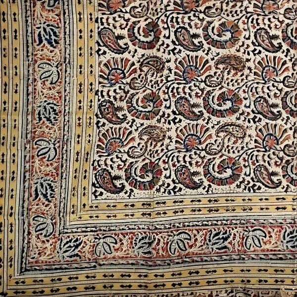 Der Lindwurm Der Lindwurm Kalamkari- Tuch (110x110 cm), Handdruck mit Pflanzenfarben, Blau/gelb, – Produktbild 2 von 2