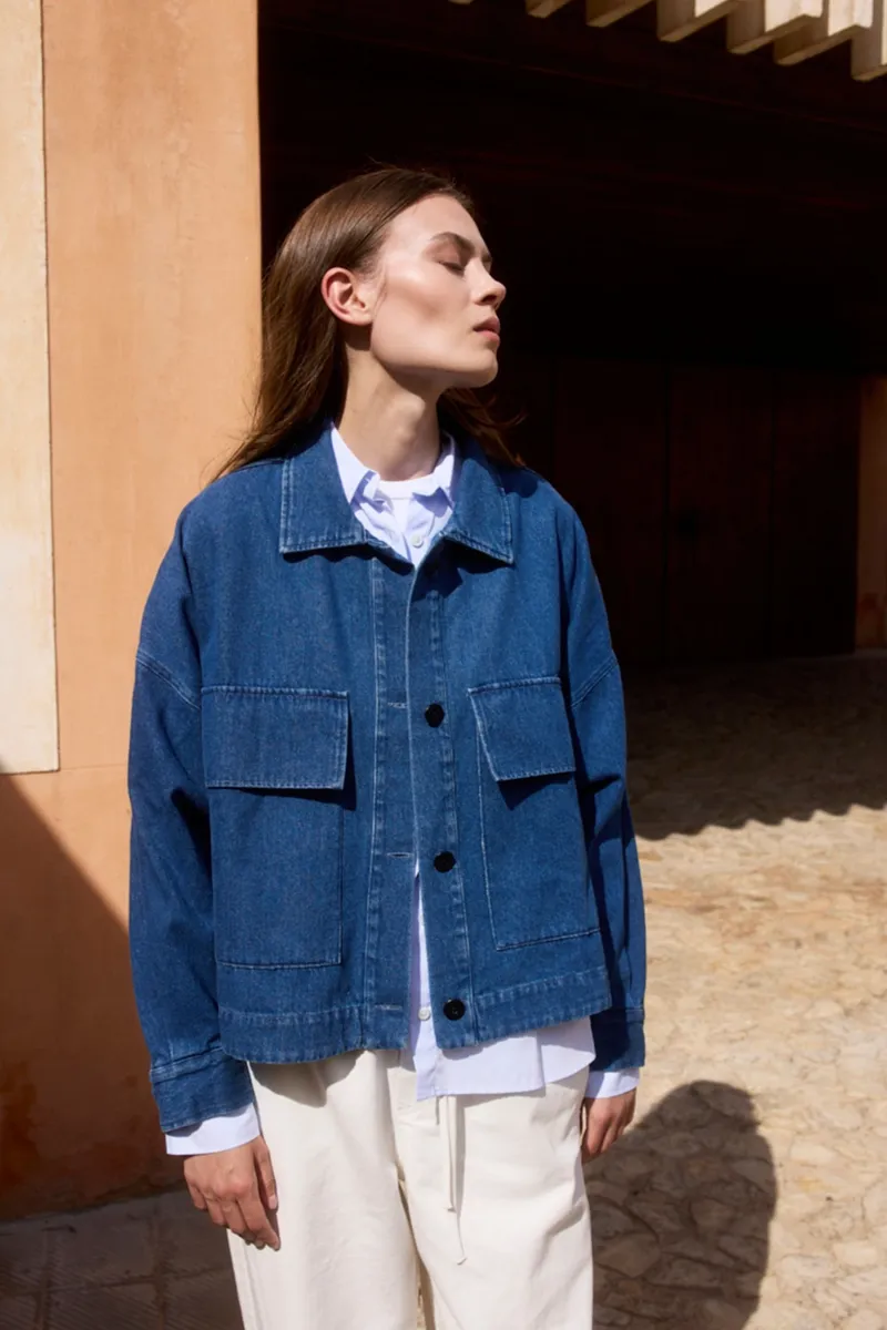 WOTE WOTE Damen vegan Jeansjacke Oversized Blau, Dunkelblau, – Produktbild 2 von 2