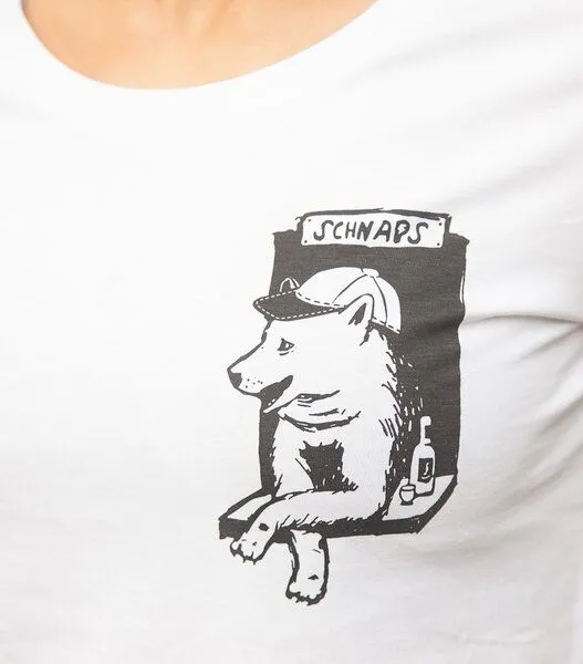 päfjes Husky-Bar mit Schnaps - Brust Motiv - päfjes Fair Wear Frauen T-Shirt - White – Produktbild 4 von 4