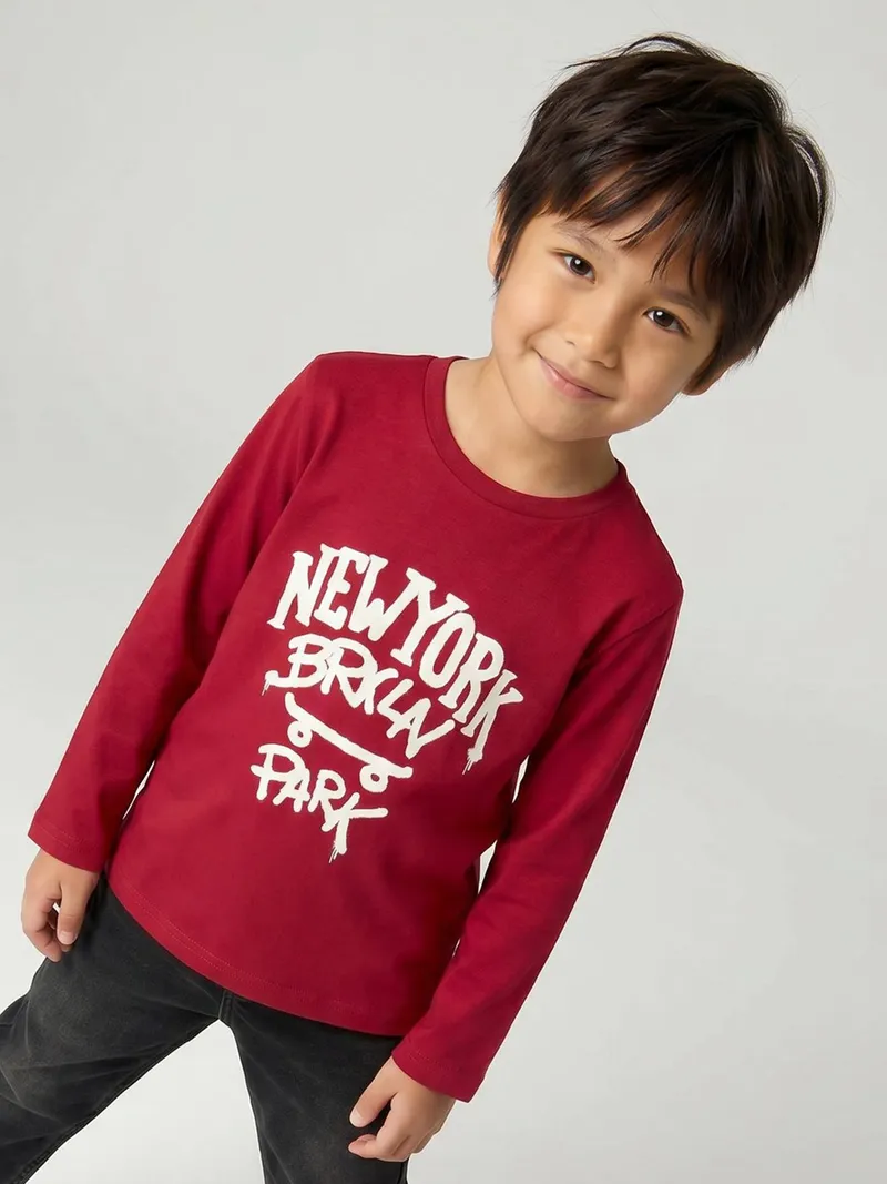 Vertbaudet Langarmshirt mit Print Jungen, Rot, – Produktbild 1 von 4