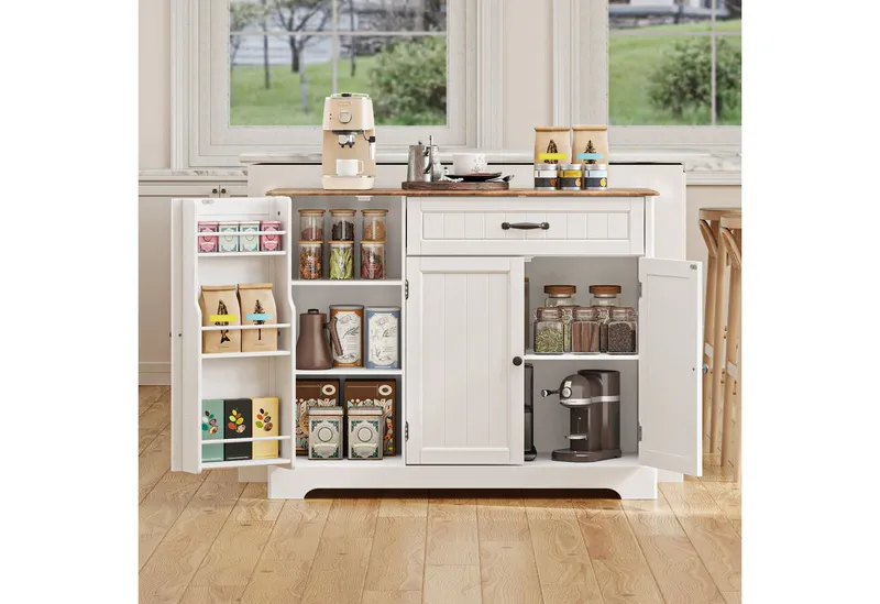 Blishom Sideboard Küchen-Sideboard mit 1 Schublade, 3 Türen und Türablagen, Zusätzliche Fächer für Gewürze, Vorräte und Küchenzubehör, Braun, – Produktbild 5 von 5